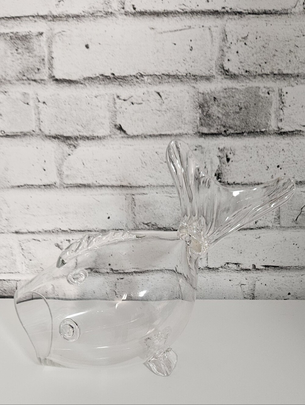 Large Clear Glass Fish Sculpture Bowl Nautical Coastal Art Decor 16 Inch